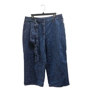 Bar III Dark Blue Cropped Jeans with Tie Belt Size 14 Boho Spring Casual